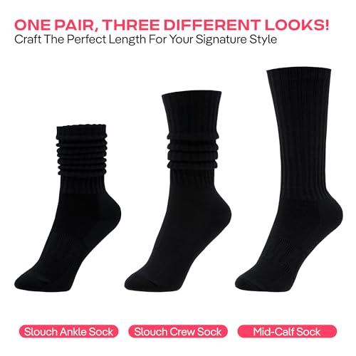 Image of CoolMate Women's Scrunch Crew Socks, Slouchy Mid Calf Boot Socks, 3 Pairs