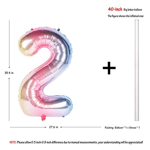 Image of 40 Inch Rainbow Digit Helium Foil Birthday Party Balloons (Lightly color 2) | Helium Foil Birthday Party Balloons big size Gradients Rainbow Digit