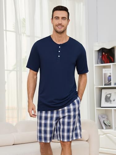 Vulcanodon Mens Pajama Set Short Sleeve, Pajamas Made from Bamboo Pulp Viscose and Cotton Lightweight PJS for Men4