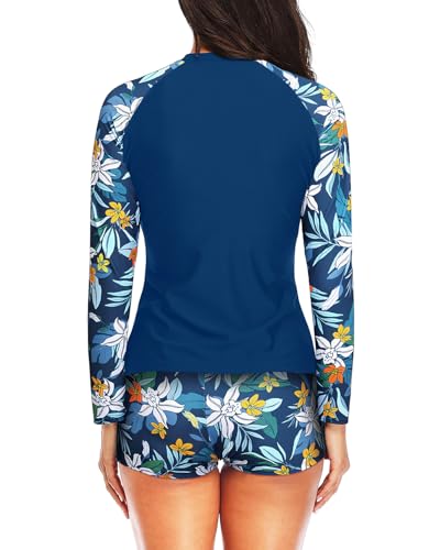 Image of Daci Women Two Piece Rash Guard Long Sleeve Swimsuits with Short UPF 50+ | UPF 50+,High Waisted Short,Long Sleeve,High Neck,Built-in Brief,Quick Dry