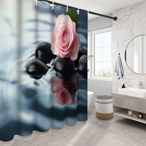 Rideau de douche imperméable lesté avec crochets roses - 5