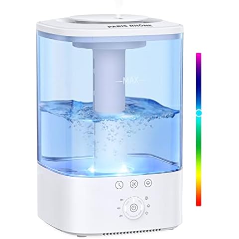 Humidifiers for Bedroom, PARIS RHÔNE Cool Mist Humidifier for Plants Baby, 3.5L Top Fill Humidifier with 7-Color LED Light Touch Control 4 Timers 3 Mist Outputs Quiet Humidifier for Pets Desk Cover