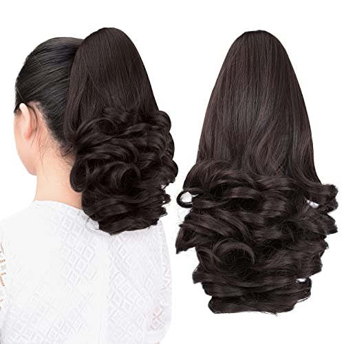 ponytail extension,12" claw clip hair extensions ponytail short curly hair ponytail Extension Natural Looking Synthetic Hairpiece for Women Black brown