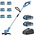 Akku Rasentrimmer mit 2X 2.0Ah Akkus & Ladegerät – Ultraleicht (1,9kg), 30cm Grastrimmer mit 9000RPM & 6 Spulen. Ideal für Rasenkanten & Gartenpflege (Hellblau)