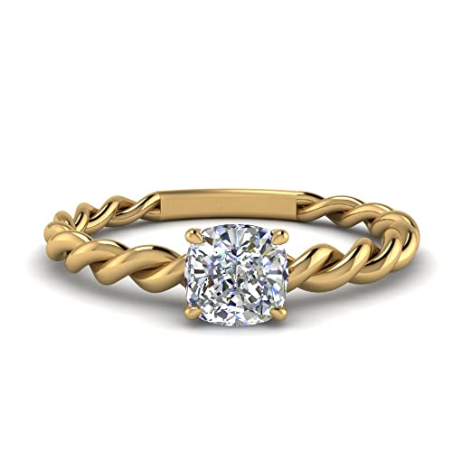 Image of 55Carat Choose Your Gemstone Twisted Solitaire Braided Ring Yellow Gold Plated Emerald Shape Solitaire Engagement Rings Everyday Jewelry Wedding Jewelry Handmade Gifts for Wife US Size 4 to 12