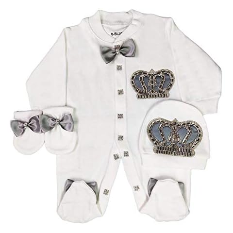 B-Bling Baby clothes boy romper mittens cap suit 0-3 Months 3-6 Months 3 Piece Gift Set Cover