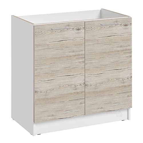 Cuisineandcie - Meuble sous-évier Eco Noyer Blanchi 2 Portes L 80 cm