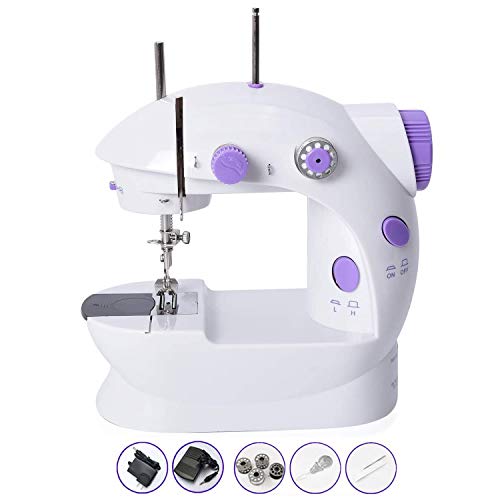 Mini Sewing Machine Portable Electric Sewing Machine - Double Threads and Two Speeds Crafting Mending Machine for Household, Travel, Kids, Beginners