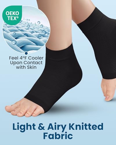 Image of KEMFORD Ankle Compression Sleeve - 1-Pair, Plantar Fasciitis Braces - Open Toe Compression Socks for Swelling, Sprain, Neuropathy, Arch Support for Men and Women