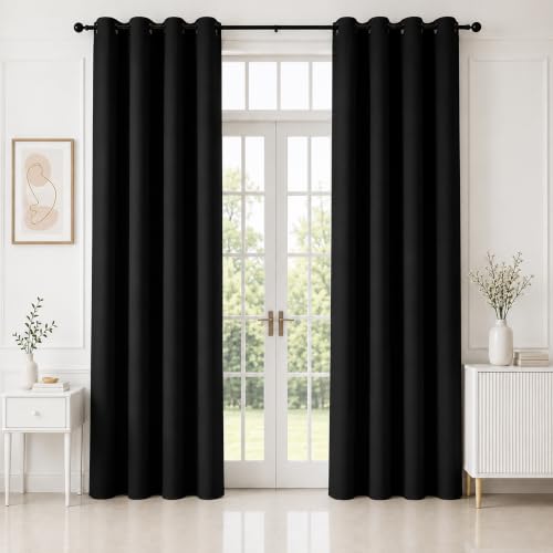 HOMEMONDE 100% True Blackout Long Door Curtains 9 Feet Pack of 2 - Curtain for Living Room, Bedroom, Office, 108L Inch x 46 Inch - (Black, 274 x 118 CM)