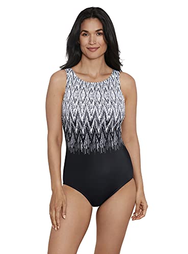 Penbrooke Shapesolver Sport Women's Sharp Therapy Highneck Soft Cup One Piece Swimsuit, Black/White, 12 #TOP17