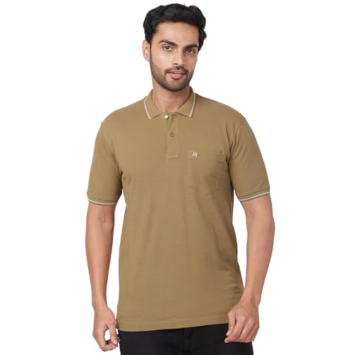 Image of Raymond Men's Modern Fit Solid Pattern Pure Cotton Half Sleeve Polo Neck Casual T-Shirt