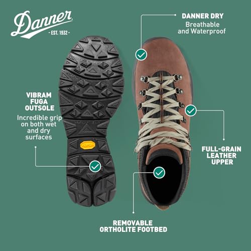Image of Danner Mountain 600 Leaf Gore-Tex Hiking Boots for Men - Ortholite Tripe Density Footbed - Waterproof Quick Dry Barrier - Vibram SPE Midsole - Full Grain Leather Upper - Traction Outsole