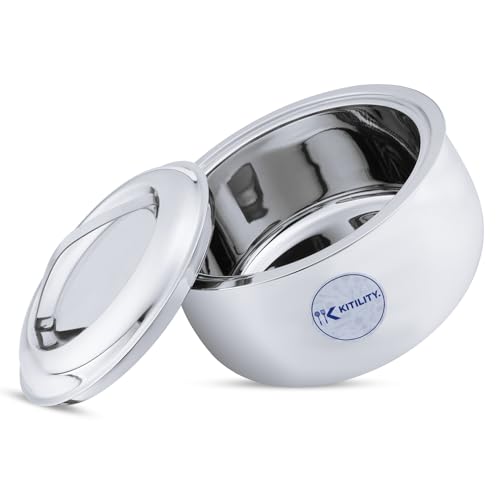Image of Double Body Silver Stainless Steel Insulated Casserole | Keeps Food Hot & Fresh | Ideal for Home & Travel | 1 Year Warranty | Serving & Storing Roti, Rice, Gravy & Curry (3.5L)