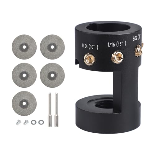 Aluminum Tungsten Electrode Sharpener Grinder TIG Welding Head Tool Open Design with 4 Cut-Off Slot Multi-Angle & Offsets,Horizontal Hole, 5 X Diamond grinding wheel and 2 X Link