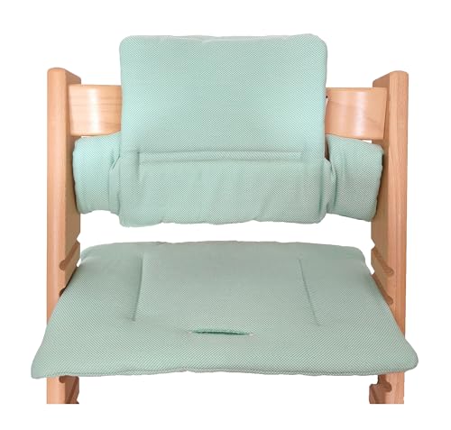 Kadem® Sitzkissen 100% Bio Baumwolle | Classic Kissen Sitzbezug Hochstuhlauflage | 2-teilig passend für Stokke Tripp Trapp Kinderhochstuhl | maschinenwaschbar einfache schnelle Befestigung | Mint