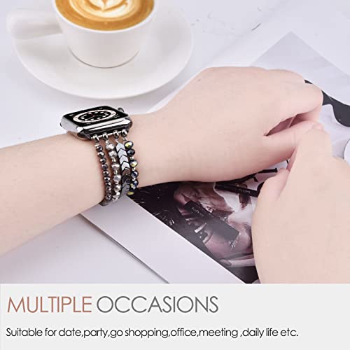 Image of MOFREE Beaded Bracelet Compatible for Apple Watch Band 38mm 40mm 41mm 42mm 44mm 45mm Women,Fashion Handmade Elastic Stretch Strap for iWatch Series SE 8 7 6 5 4 3 2 1
