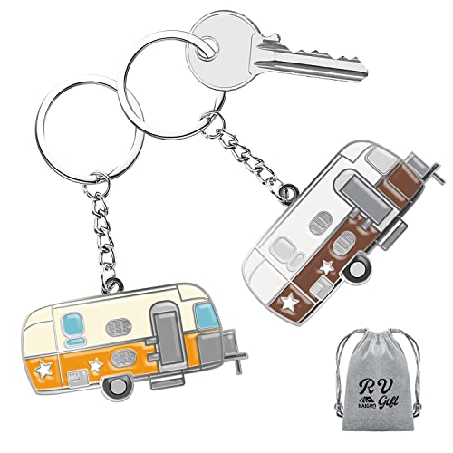 Image of Camper Keychain Happy RV Keyring RV Keychain Couples Keychain Set Gifts for Men Women Camping Accessories 2 Pack