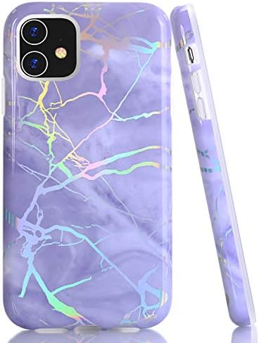 BAISRKE iPhone 11 Case, Shiny Laser Style Holographic Marble Pattern Design Slim Bumper TPU Soft Rubber Shock Absorption Cover Phone Case for iPhone 11 6.1" 2019 - Purple Marble