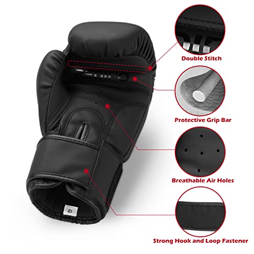 Redipo Boxing Gloves For Men & Women, Premium Leather Sparring Heavy Bag Training Gloves, Pro Punching Bag Gloves For Muay Thai, Kickboxing, Mma (Black, 10Oz) #TOP1