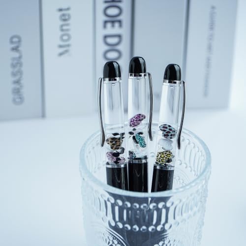 Image of Leopard Heart Ballpoint Pen Unique Floating Glitter Stationery Perfect Valentines Birthday Party Favor Gifts(Black)