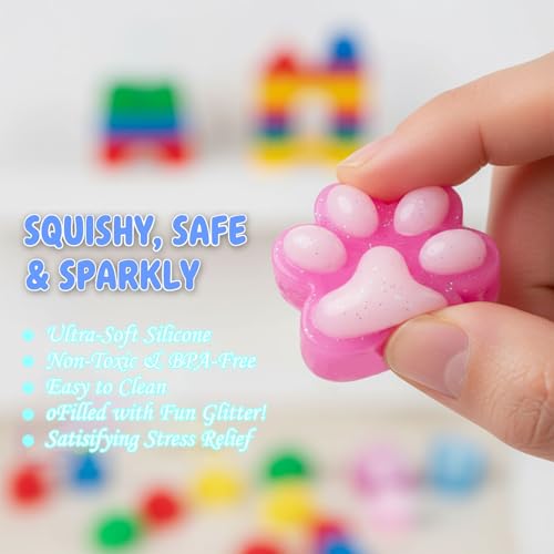 Image of Stress Relief Toy Taba Cat Paw Toys, 24Packs Mini Squeeze Toy Paw, Handmade Soft Cute Sensory Toys, Bouncy Stretchable Springy Relaxation Toys for Children Gifts