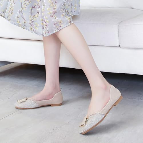 Image of SAILING LU Women's Rhinestone Square Toe Bowknots Ballet Flats Loafers
