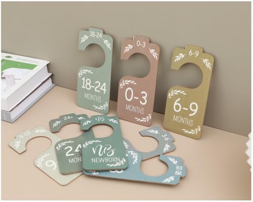 Image of Baby Closet Dividers – 8 Colorful Wooden Hangers for Baby Clothes – Double-Sided Nursery Organizer from Newborn to 24 Months – for Boys and Girls