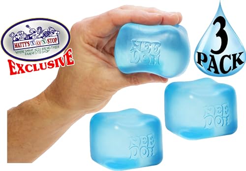 Nice Cube Translucent NeeDoh...Groovy Glob! Squishy, Squeezy, Popping, Stretchy Stress Fidget Cubes Blue Crew Gift Set Party Bundle with Storage Bag - 3 Pack (Blue) image 10