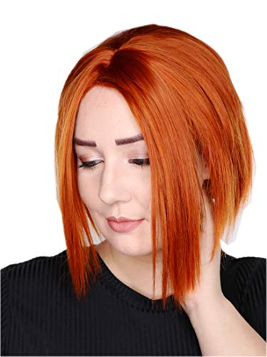 Prettyland kurze Kupfer-rot Stufen-schnitt glatte Damen Herren Seit-Scheitel fransig Perücke Pixie Wig Rot-Orange C1249 Cover