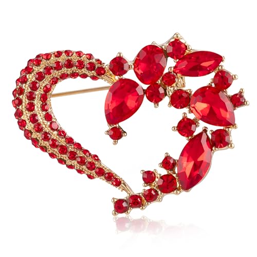 Image of LAXPICOL Vintage Cute Red Love-Heart Austrian Crystal Brooch Broach Pin for Women