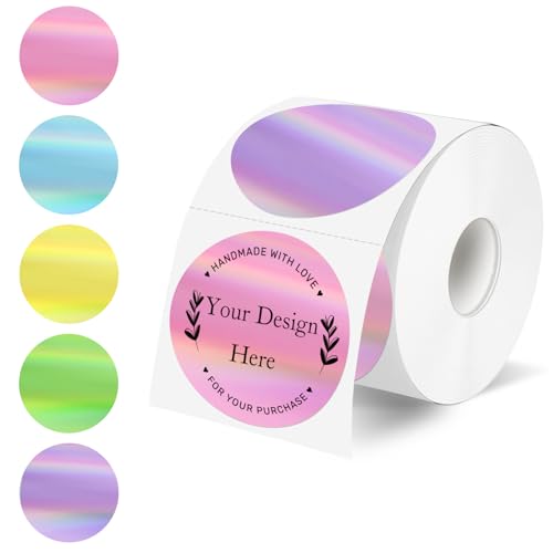 YEGAWEN 2 Circle Holographic Thermal Label Stickers Round Printable Rainbow Glitter Thermal Printer Sticker Labels for Gift Wrapping- Spring Color/ 5 Colors