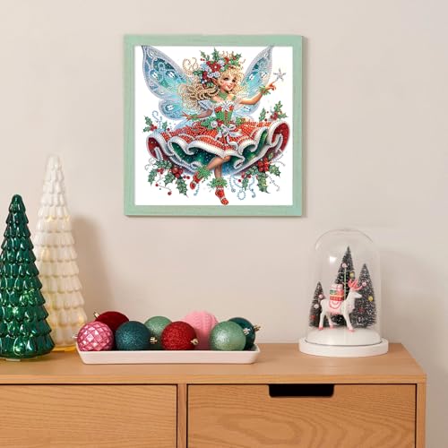 Image of Diamond Art Painting Kit for Adults, 5D Special Shape Diamond Art Kits for Beginners, Crystal Rhinestones Diamond Painting for Home Wall Christmas Decoration Gift 12x12 inch, Christmas Butterfly Fairy