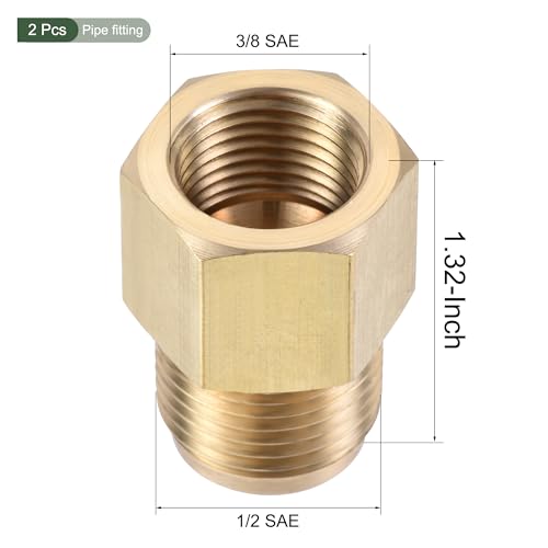 Image of YOKIVE 2 Pcs Pipe Fitting, Brass Tube Adapter Connectors, Great for Hydraulic Applications (1 /2 SAE Flare Male & 3 /8 SAE Female)