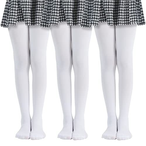 MANZI 3 Paar Kinder Strumpfhose für Mädchen 40 Den Gr.104-165,Weiß,XL