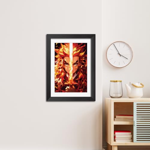 Image of TenorArts Rengoku Poster Demon Slayer Anime Laminated Photo Frame Painting with Matt Finish Black Textures (12inches x 9inches)