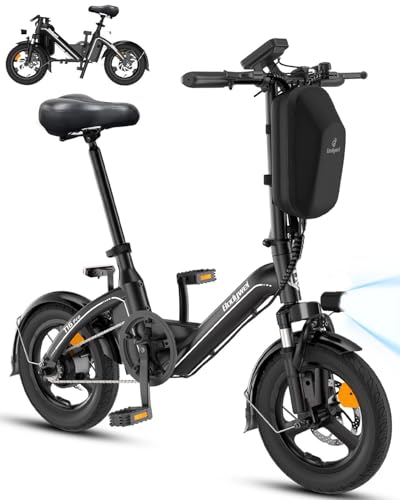 Bodywel T16PRO Bicicleta Eléctrica Plegable, 14' Portable E-Bike, City EBike con 4.5 Pulgadas Pantalla LED, Batería 36V/7.8Ah, Frenos de Doble Disco y Suspensión Delantera, Unisex Adulto (Negro)