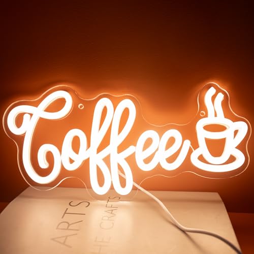 Image of Coffee Neon Sign, Dimmable Neon Light Sign, LED Letters Light up Signs for Wall Decor, USB Powered Neon Lights for Shop Party Bedroom Christmas Decoration 12.59 x 5.9 inch