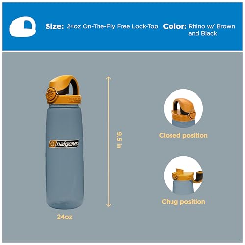 Image of Nalgene 24 oz On The Fly Lock-Top Water Bottle, Rhino w /Brown and Black