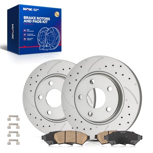 Image of KAX Front Brake Kit, Drilled and Slotted Brake Rotors, Ceramic Brake Pads | Fits Buick LaCrosse 2005-2009, Pontiac Grand Prix 2005-2008, Chevrolet Uplander /Buick Terraza /Pontiac Montana 2005