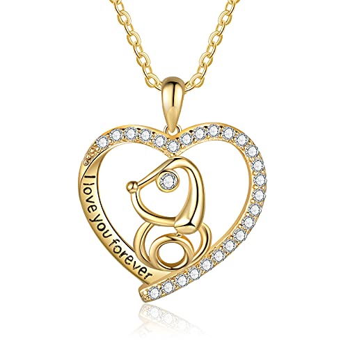 Puppy Dog Necklaces,Natural White Diamond Heart Dog Pendant Necklaces for Women,Gold Love Heart Pendant Necklace,Dog Pet Pendent Necklace Jewelry for Girls,Silver Jewelry for Pet Memorial,Dog