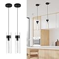 2 Pack Black Pendant Lights Kitchen Island (Bulbs Included), Adjustable Modern Glass Pendant Light Over Island, Industrial Pendant Light Fixtures for Dining Room Hallway Bedroom Living Room