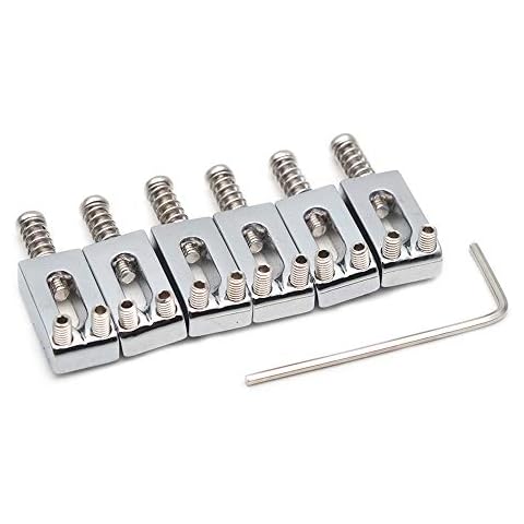 SAPHUE Guitar Bridge Saddle with Spring Screws Wrench Tremolo for Fender Strat Stratocaster Tele Telecaster Electric Guitar Replacement Parts Accessories 6Pcs Bridge Saddles(Chrome) Cover