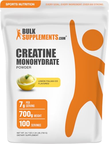 BulkSupplements.com Creatine Monohydrate Powder - Creatine Flavored Powder Supplement, Micronized - Lemon Italian Ice Flavor, 7g per Serving, 700g (1.5 lbs) (Pack of 1)