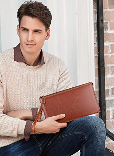 PIJUSHI Genuine Leather Mens Clutch Purse Bag Wallet Wrist Hand Purse Organized2