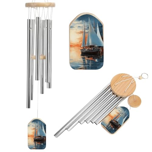 Outdoor Wind Chimes, Sailing Landscape Printed Wind Chimes,Simple Wind Chimes,Curtain Wind Chimes for Home Decoration