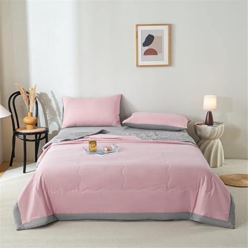 Odot Edredón Primavera Verano de Color Sólido - Edredones de Verano Cama 90 135 150 Edredón Nórdico Reversible Ligero Suave Colcha Transpirable Cubrecama para 4 Estaciones (Rosa,150x200cm)