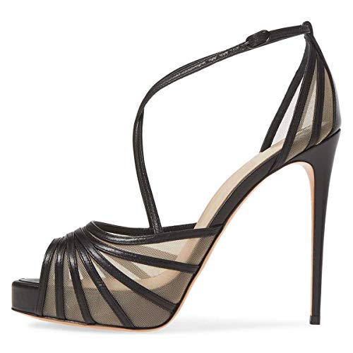 FSJ Women Elegant Peep Toe Crisscross Platform Sandals Ankle Strappy Stiletto High Heel Pumps D'Orsay Wedding Dress Shoes US Size 4-152
