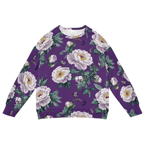 JUNZAN Chic Peonies Purple Kids Boys Pullover Hoodie Crewneck Outerwear for Kids Sports 4T