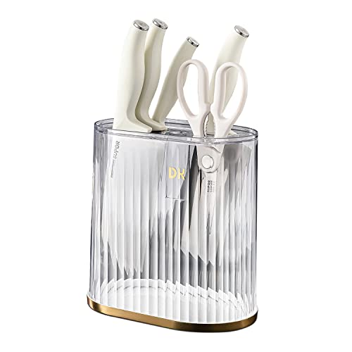 Aoeuutgg Universal Knife Block Holder Without Knives Modern Knife Holder For Kitchen Counter With Scissors-Slot, Detachable For Easy Cleaning, Unique Slot To Protect Blades (Clear White) #TOP17